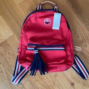 NWT Tory Burch Embroidered-T Backpack Canvas w some leather accents